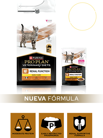 Envases de PPVD NF Renal Function Early Care, con alimento seco y húmedo para los estadios IRIS 1 y 2